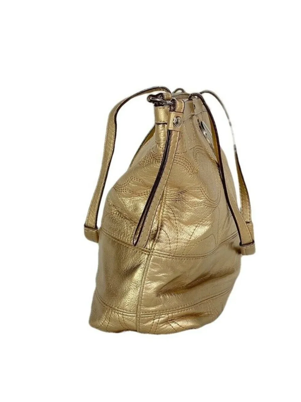 Gold COACH Signature Metallic Tote Bag With Logo & Zip Closure